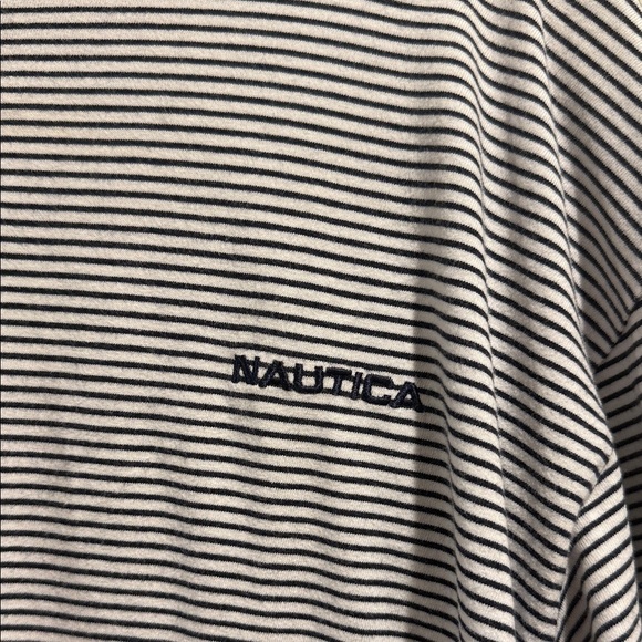 Nautica Men's Black and White Striped Tee, Made in USA, 100% Cotton- L - Picture 2 of 4